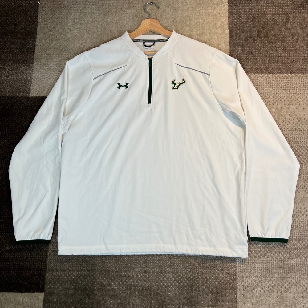 Under Armour USF Bulls Mens Large White Quarter Zip Windbreaker Pullover Jacket